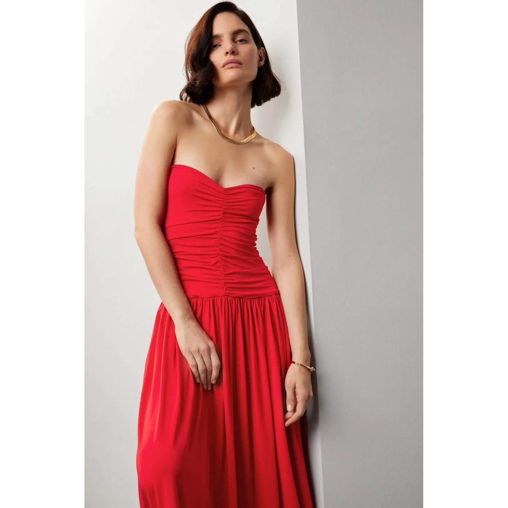 Rosetta Getty Red Strapless Ruched Dress Maxi Gown Jersey Sz 10